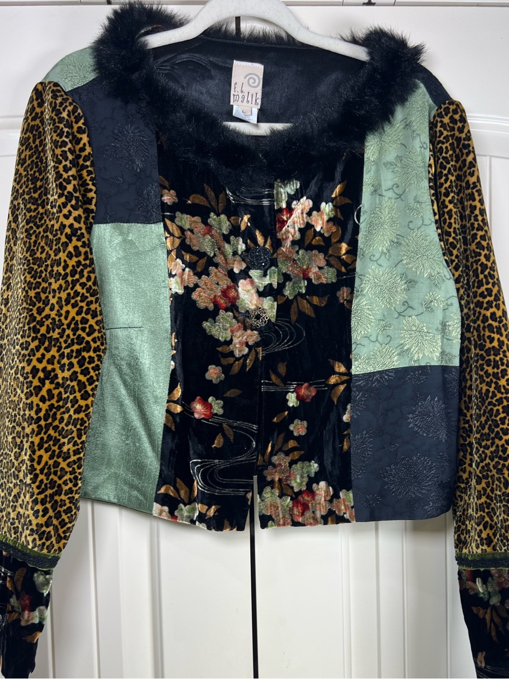 VTG F.L. Malik Velvet Patchwork Faux Fur Statement Jacket Coquette Whimsigoth L